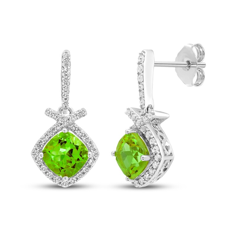Main Image 1 of Cushion-Cut Peridot & White Lab-Created Sapphire Drop Earrings Sterling Silver