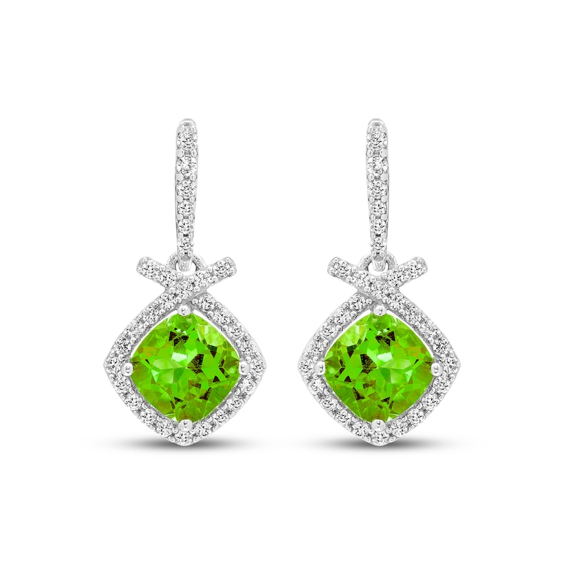 Main Image 2 of Cushion-Cut Peridot & White Lab-Created Sapphire Drop Earrings Sterling Silver