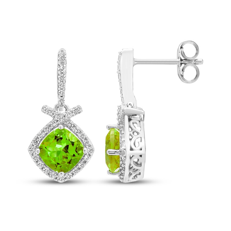 Main Image 3 of Cushion-Cut Peridot & White Lab-Created Sapphire Drop Earrings Sterling Silver