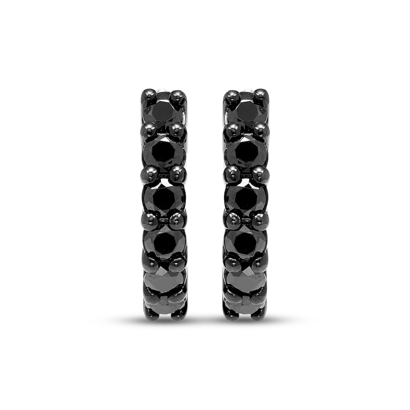 Main Image 2 of Men's Black Diamond Huggie Hoop Earrings 1 ct tw Black Rhodium-Plated Sterling Silver