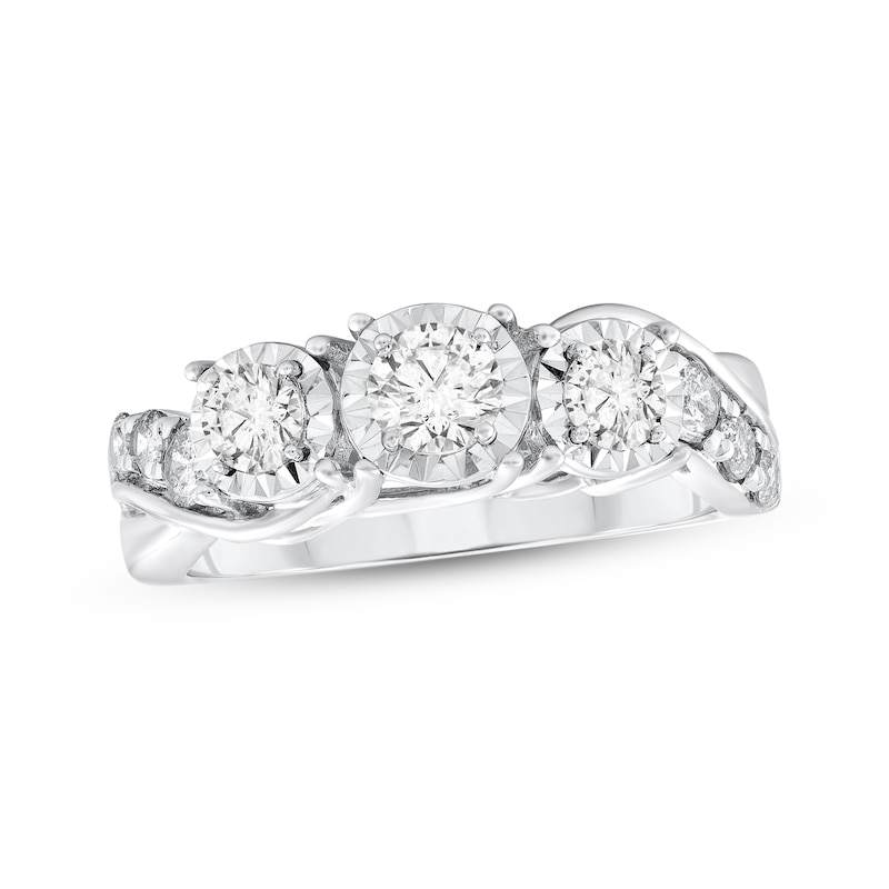 Main Image 1 of Adore Round-Cut Diamond Three-Stone Engagement Ring 1 ct tw 10K White Gold