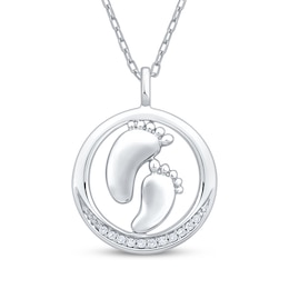 Diamond Baby Footprints Circle Necklace 1/20 ct tw Sterling Silver 18"