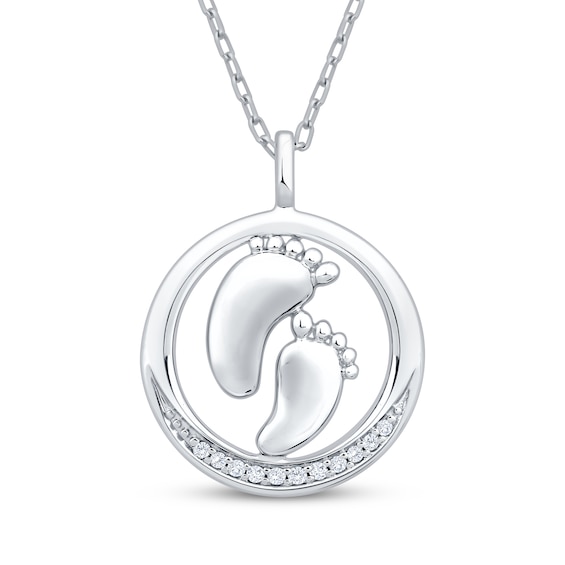Diamond Baby Footprints Circle Necklace 1/20 ct tw Sterling Silver 18"