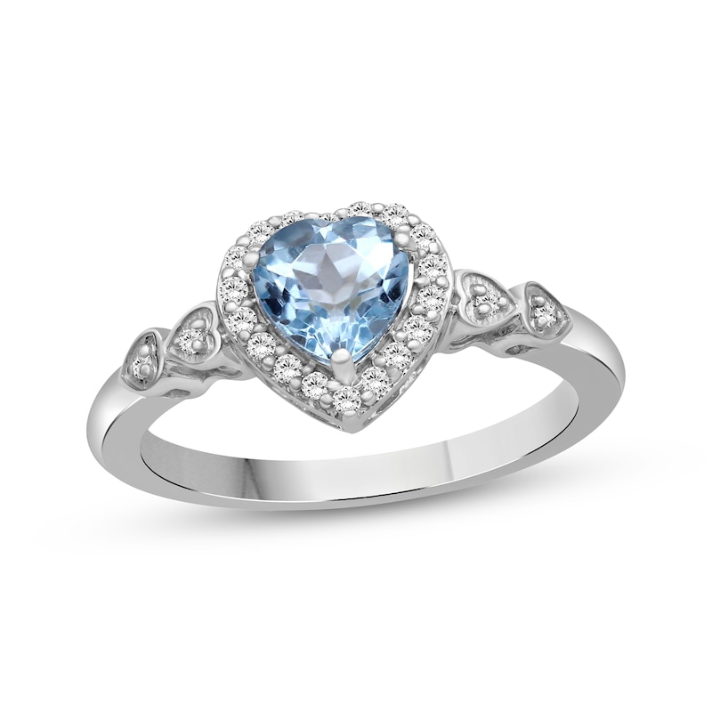 Main Image 1 of Heart-Shaped Swiss Blue Topaz & White Lab-Created Sapphire Ring Sterling Silver
