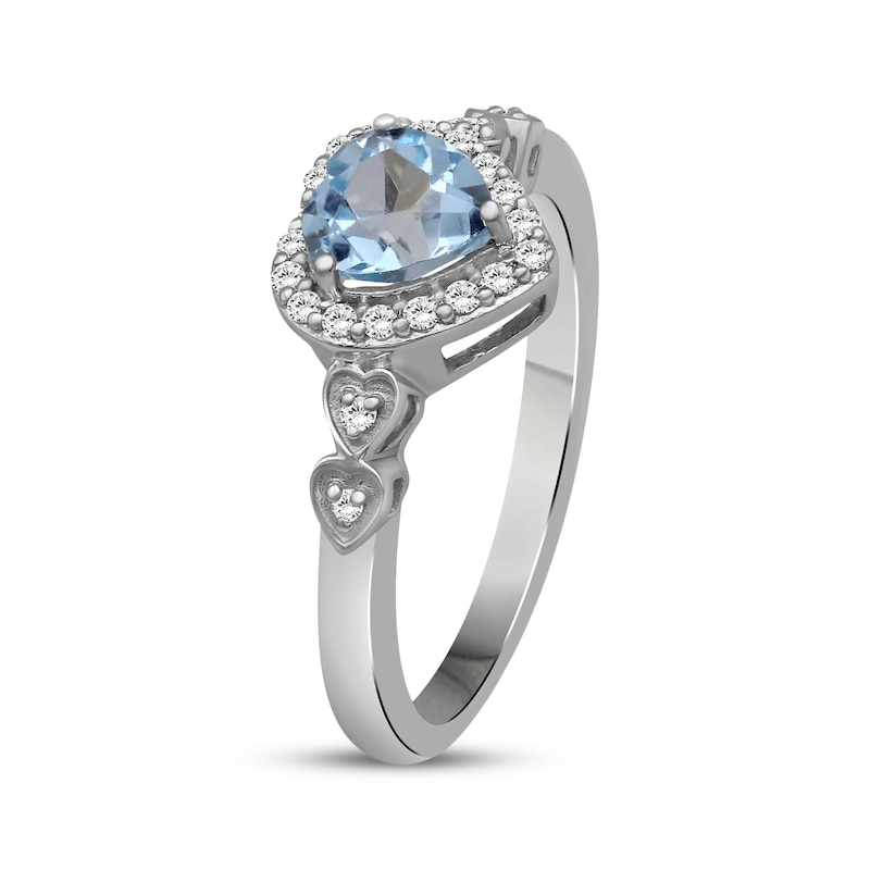 Main Image 2 of Heart-Shaped Swiss Blue Topaz & White Lab-Created Sapphire Ring Sterling Silver