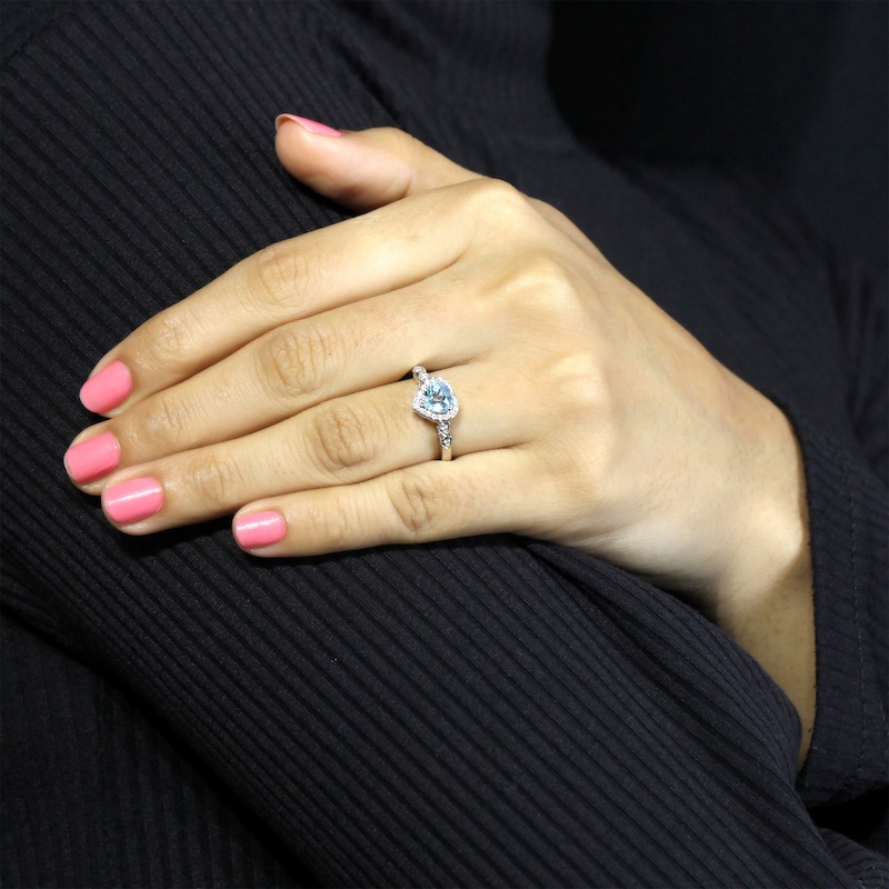 Main Image 3 of Heart-Shaped Swiss Blue Topaz & White Lab-Created Sapphire Ring Sterling Silver