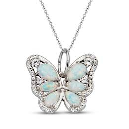 Pear-Shaped & Marquise-Cut Lab-Created Opal & White Lab-Created Sapphire Butterfly Necklace Sterling Silver 18"