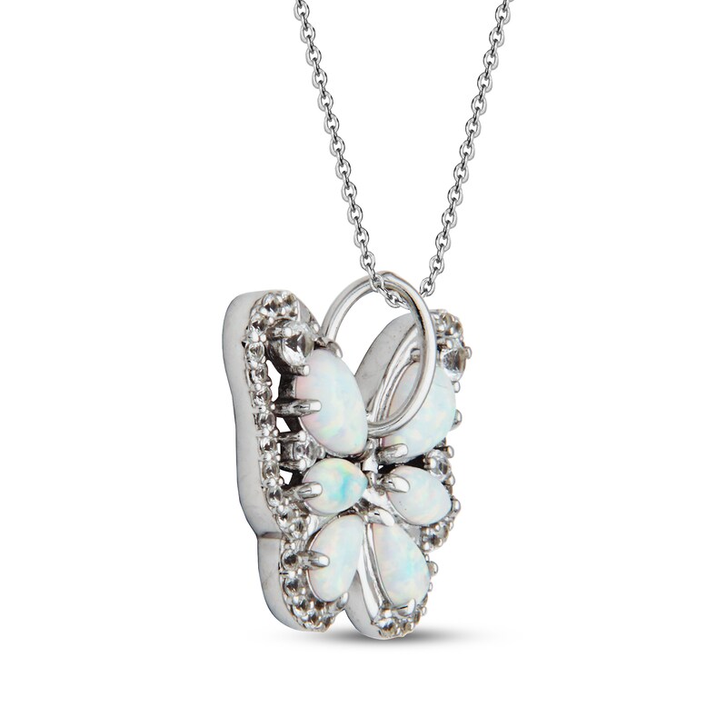 Main Image 2 of Pear-Shaped & Marquise-Cut Lab-Created Opal & White Lab-Created Sapphire Butterfly Necklace Sterling Silver 18"