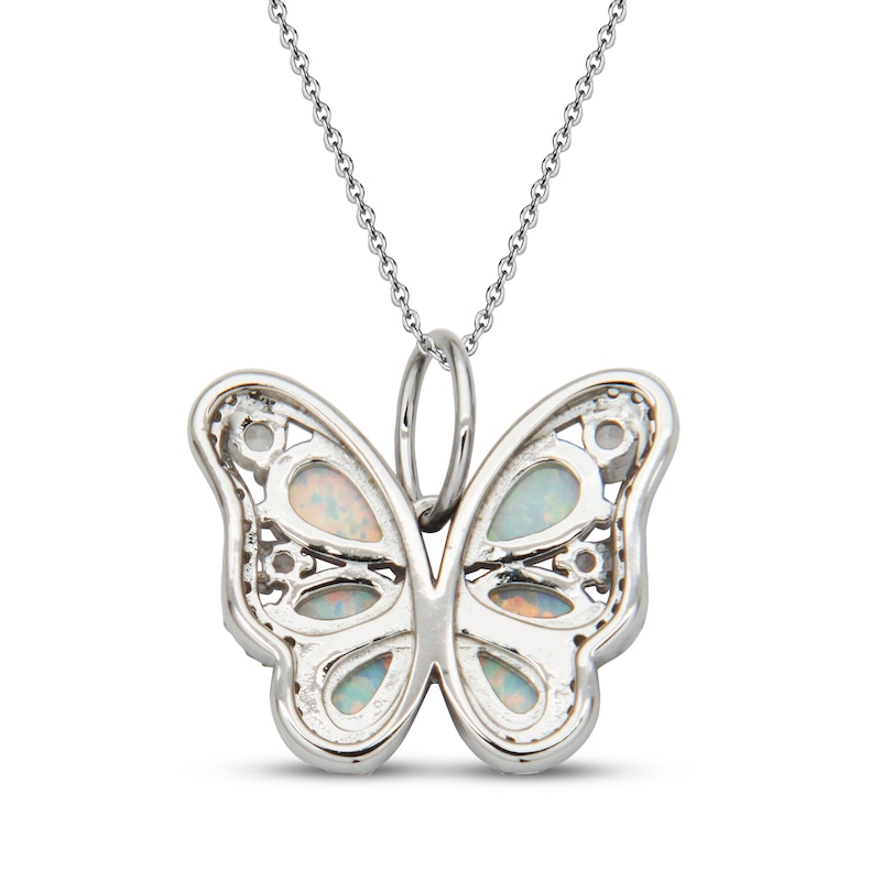 Main Image 3 of Pear-Shaped & Marquise-Cut Lab-Created Opal & White Lab-Created Sapphire Butterfly Necklace Sterling Silver 18"