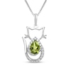 Thumbnail Image 1 of Pear-Shaped Peridot & White Lab-Created Sapphire Cat Necklace Sterling Silver 18"