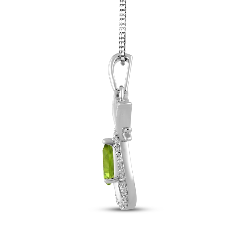 Main Image 2 of Pear-Shaped Peridot & White Lab-Created Sapphire Cat Necklace Sterling Silver 18"