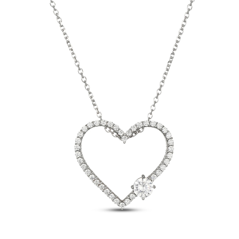 Main Image 1 of White Lab-Created Sapphire Heart Necklace Sterling Silver 18"