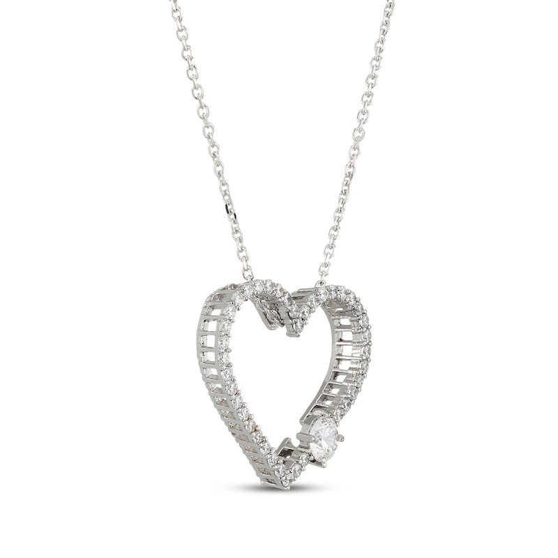 Main Image 2 of White Lab-Created Sapphire Heart Necklace Sterling Silver 18"