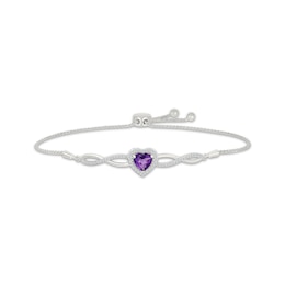 Heart-Shaped Amethyst & White Lab-Created Sapphire Twist Bolo Bracelet Sterling Silver 9.5"