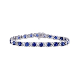 Blue Lab-Created Sapphire "XO" Bracelet Sterling Silver 7.5"