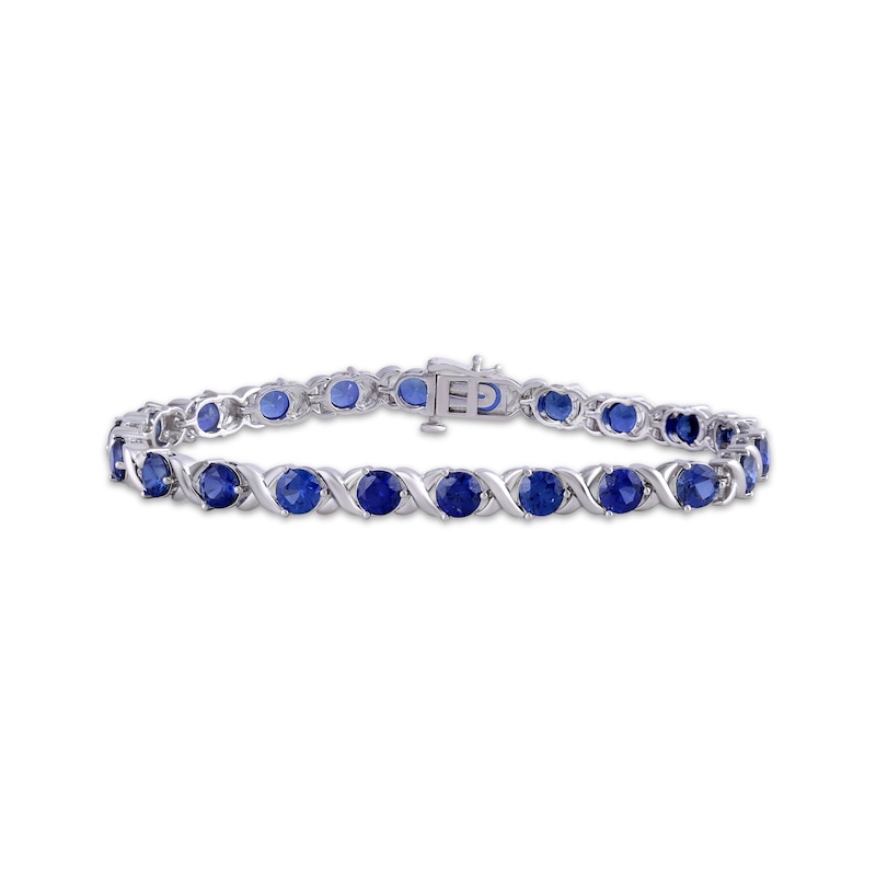 Main Image 1 of Blue Lab-Created Sapphire "XO" Bracelet Sterling Silver 7.5"