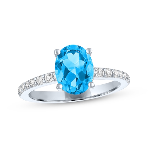 Oval-Cut Swiss Blue Topaz & White Lab-Created Sapphire Ring Sterling Silver