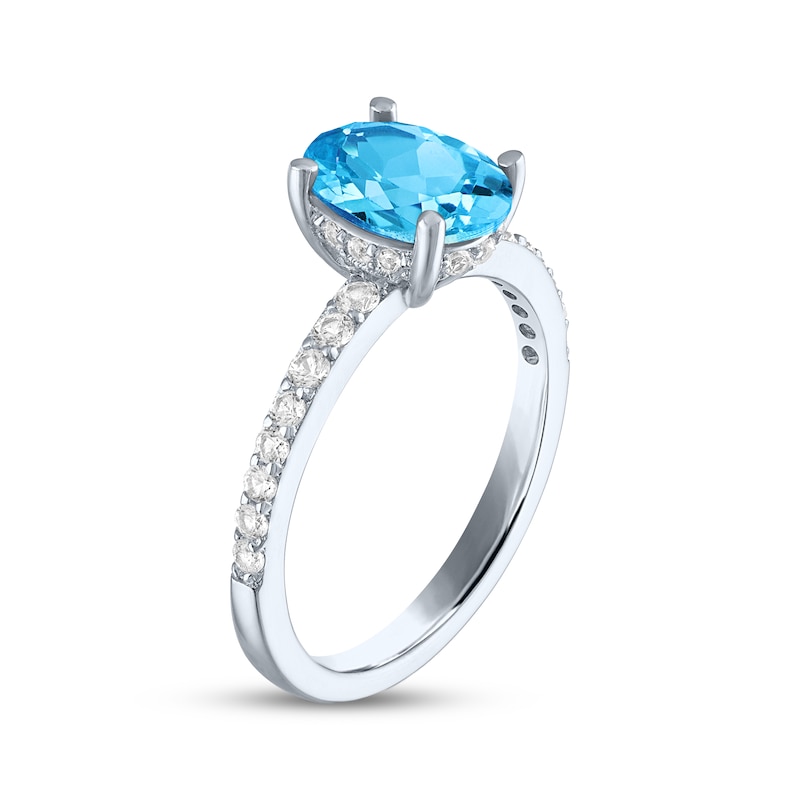 Main Image 2 of Oval-Cut Swiss Blue Topaz & White Lab-Created Sapphire Ring Sterling Silver