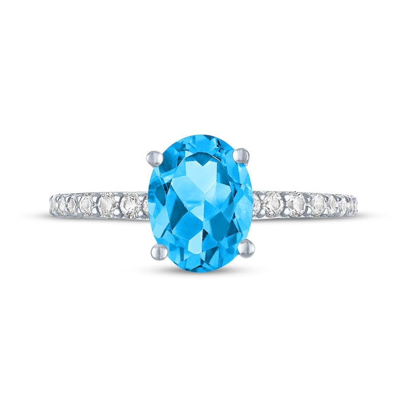 Main Image 3 of Oval-Cut Swiss Blue Topaz & White Lab-Created Sapphire Ring Sterling Silver