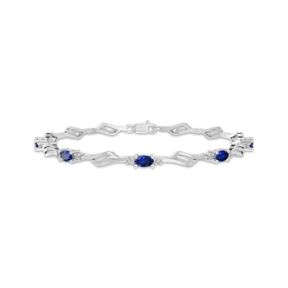 Oval-Cut Blue Lab-Created Sapphire & White Lab-Created Sapphire Bracelet Sterling Silver 7.25"