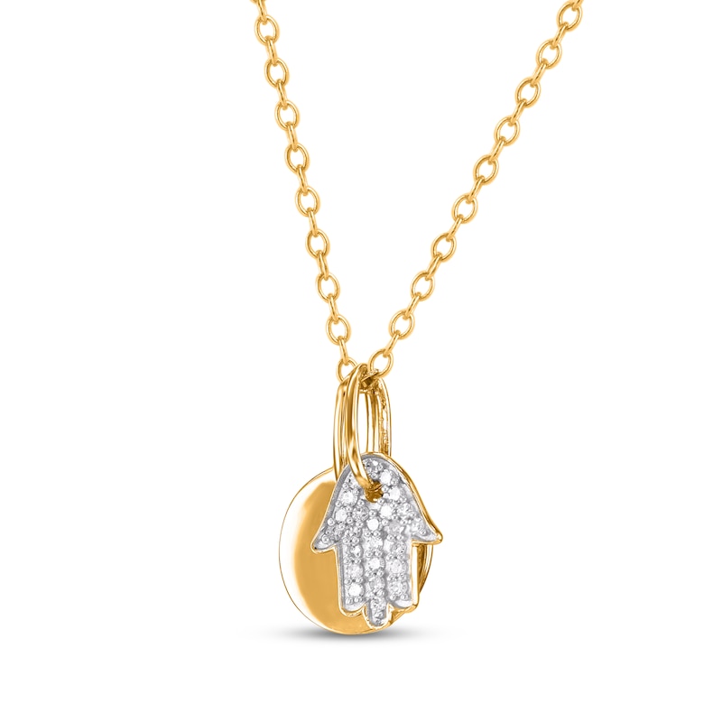 Main Image 2 of Multi-Diamond Hamsa and Disc Charm Necklace 1/20 ct tw 14K Yellow Gold 18"