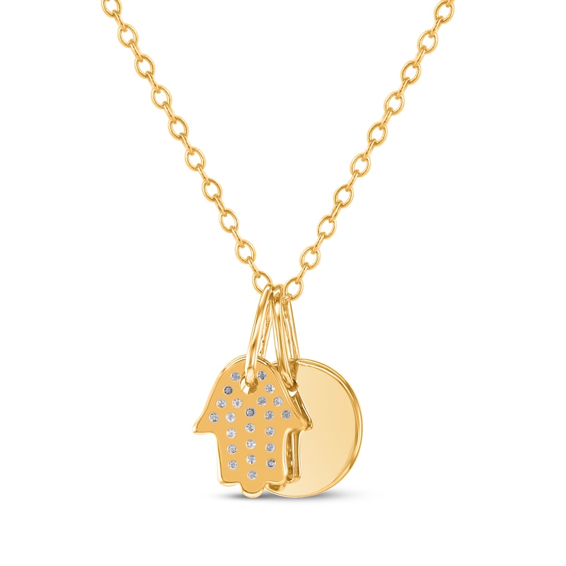 Main Image 3 of Multi-Diamond Hamsa and Disc Charm Necklace 1/20 ct tw 14K Yellow Gold 18"