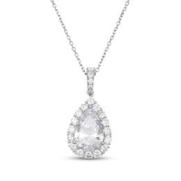 Pear-Shaped White Lab-Created Sapphire Halo Necklace Sterling Silver 18"