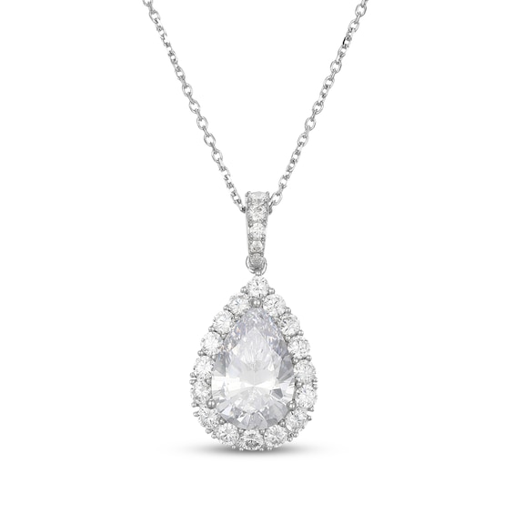 Pear-Shaped White Lab-Created Sapphire Halo Necklace Sterling Silver 18"