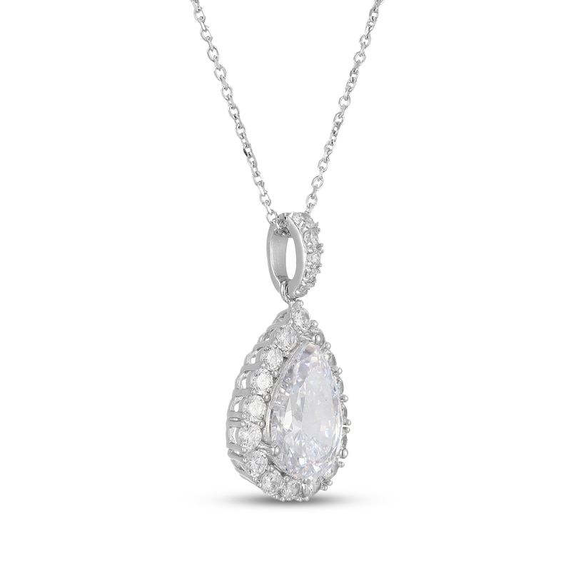 Main Image 2 of Pear-Shaped White Lab-Created Sapphire Halo Necklace Sterling Silver 18"