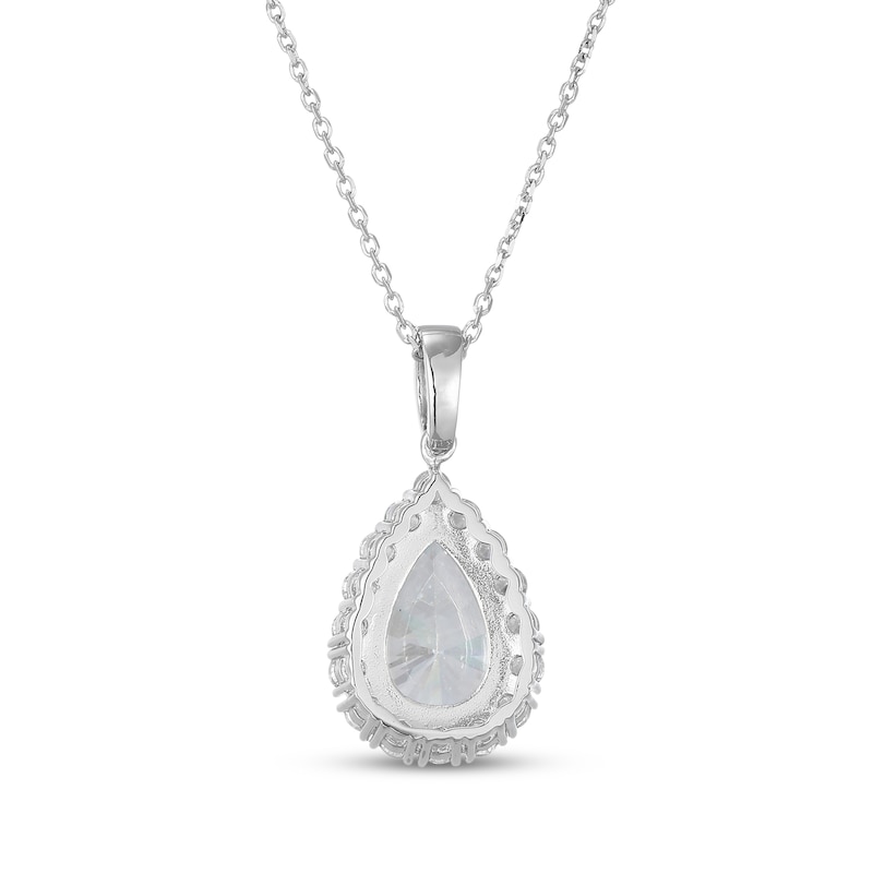 Main Image 3 of Pear-Shaped White Lab-Created Sapphire Halo Necklace Sterling Silver 18"