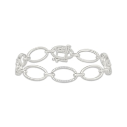 Diamond Oval Link Bracelet 1/4 ct tw Sterling Silver 7"