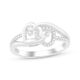 Diamond Interlocking Hearts Ring 1/8 ct tw Sterling Silver