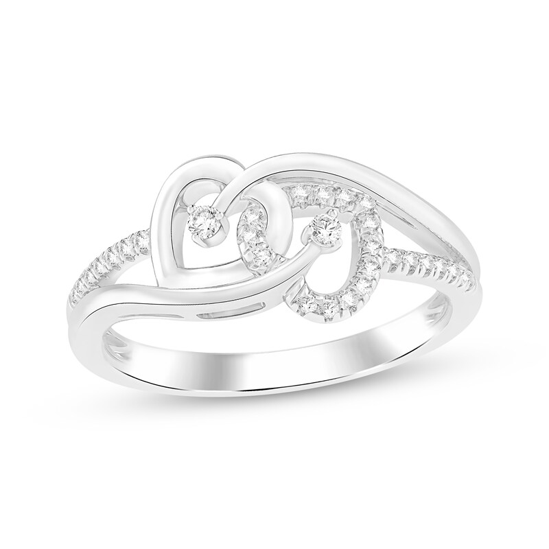 Main Image 1 of Diamond Interlocking Hearts Ring 1/8 ct tw Sterling Silver