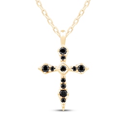 Black Diamond Cross Necklace 1/8 ct tw 10K Yellow Gold 18"