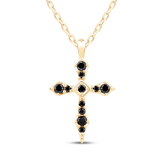 Black Diamond Cross Necklace 1/8 ct tw 10K Yellow Gold 18"