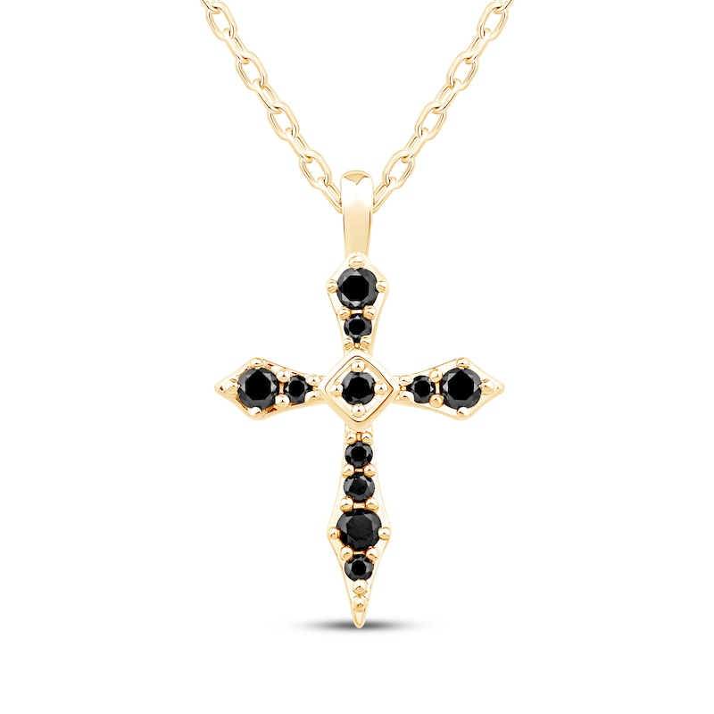 Main Image 1 of Black Diamond Cross Necklace 1/8 ct tw 10K Yellow Gold 18"