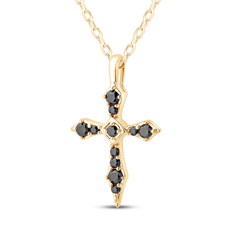 Main Image 2 of Black Diamond Cross Necklace 1/8 ct tw 10K Yellow Gold 18"