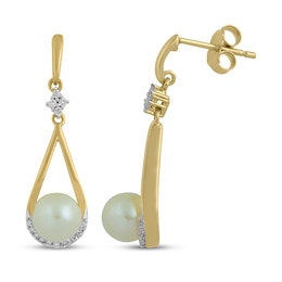 STUDIO BY KAY Cultured Pearl & White Lab-Created Sapphire Teardrop Dangle Earrings 24K Yellow Gold Vermeil Sterling Silver