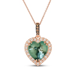 Le Vian Heart-Shaped Aquaprase Halo Necklace 1/3 ct tw Diamonds 14K Strawberry Gold 20"