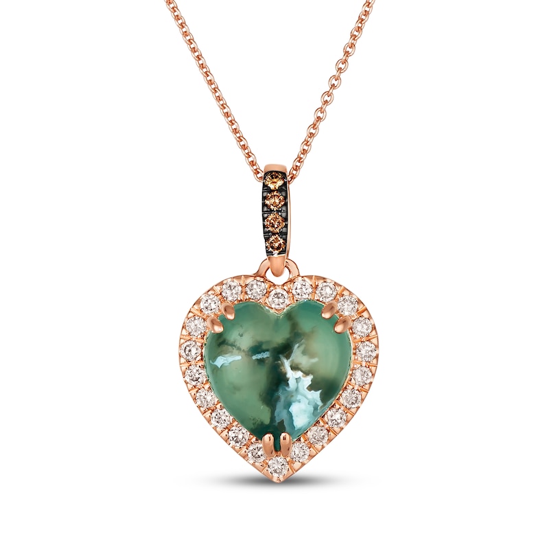 Main Image 1 of Le Vian Heart-Shaped Aquaprase Halo Necklace 1/3 ct tw Diamonds 14K Strawberry Gold 20"