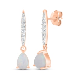 Pear-Shaped Lab-Created Opal & Diamond Drop Earrings 1/8 ct tw 10K Rose Gold
