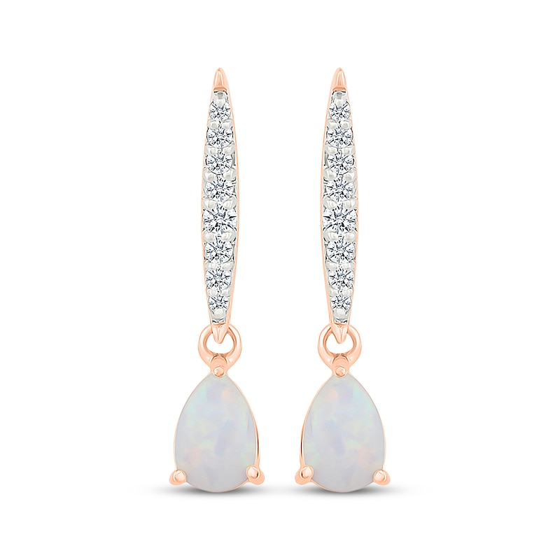 Main Image 2 of Pear-Shaped Lab-Created Opal & Diamond Drop Earrings 1/8 ct tw 10K Rose Gold