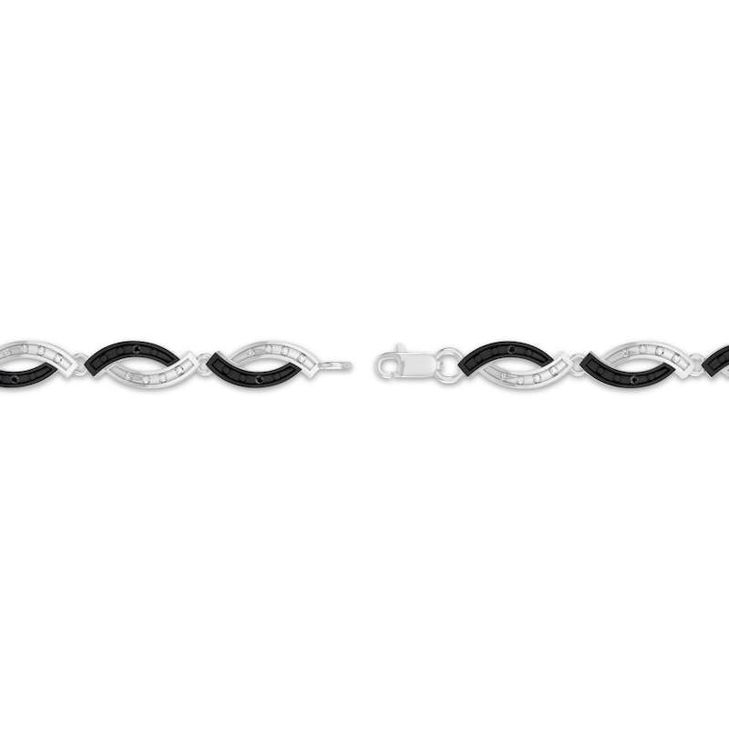 Main Image 3 of Black & White Diamond Curved Link Bracelet 1/10 ct tw Sterling Silver 7.25"