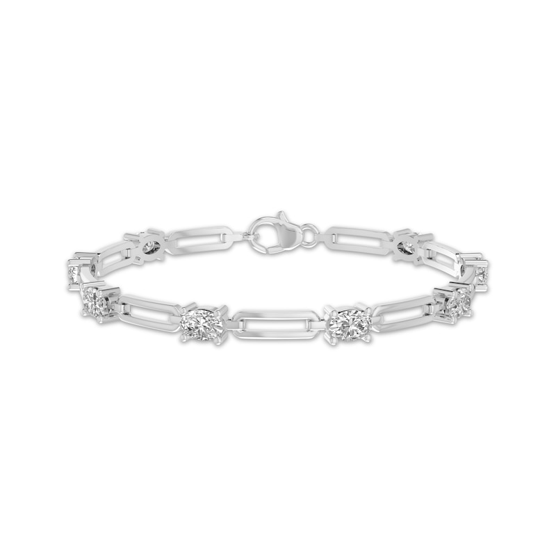 Main Image 1 of Oval-Cut White Lab-Created Sapphire Paperclip Chain Bracelet Sterling Silver 7.25"