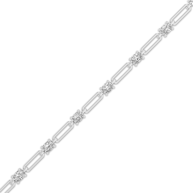 Main Image 2 of Oval-Cut White Lab-Created Sapphire Paperclip Chain Bracelet Sterling Silver 7.25"