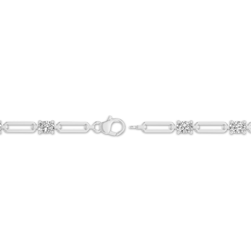 Main Image 3 of Oval-Cut White Lab-Created Sapphire Paperclip Chain Bracelet Sterling Silver 7.25"