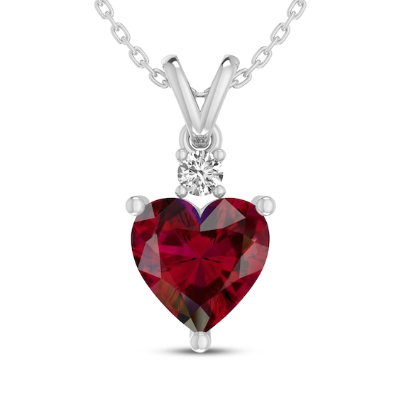 Heart-Shaped Lab-Created Ruby & White Lab-Created Sapphire Necklace Sterling Silver 18"