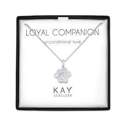 Heart-Shaped & Round-Cut White Lab-Created Sapphire Paw Print Necklace Sterling Silver 18"