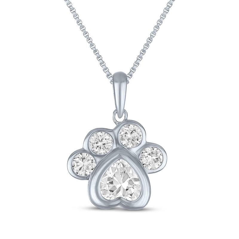 Main Image 2 of Heart-Shaped & Round-Cut White Lab-Created Sapphire Paw Print Necklace Sterling Silver 18"