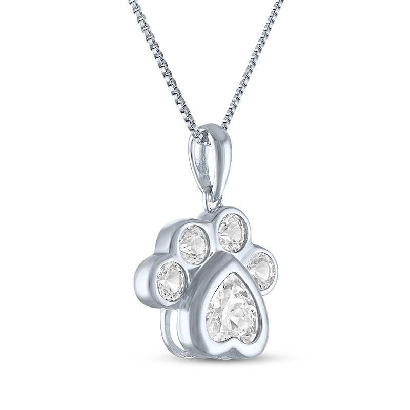 Main Image 3 of Heart-Shaped & Round-Cut White Lab-Created Sapphire Paw Print Necklace Sterling Silver 18"